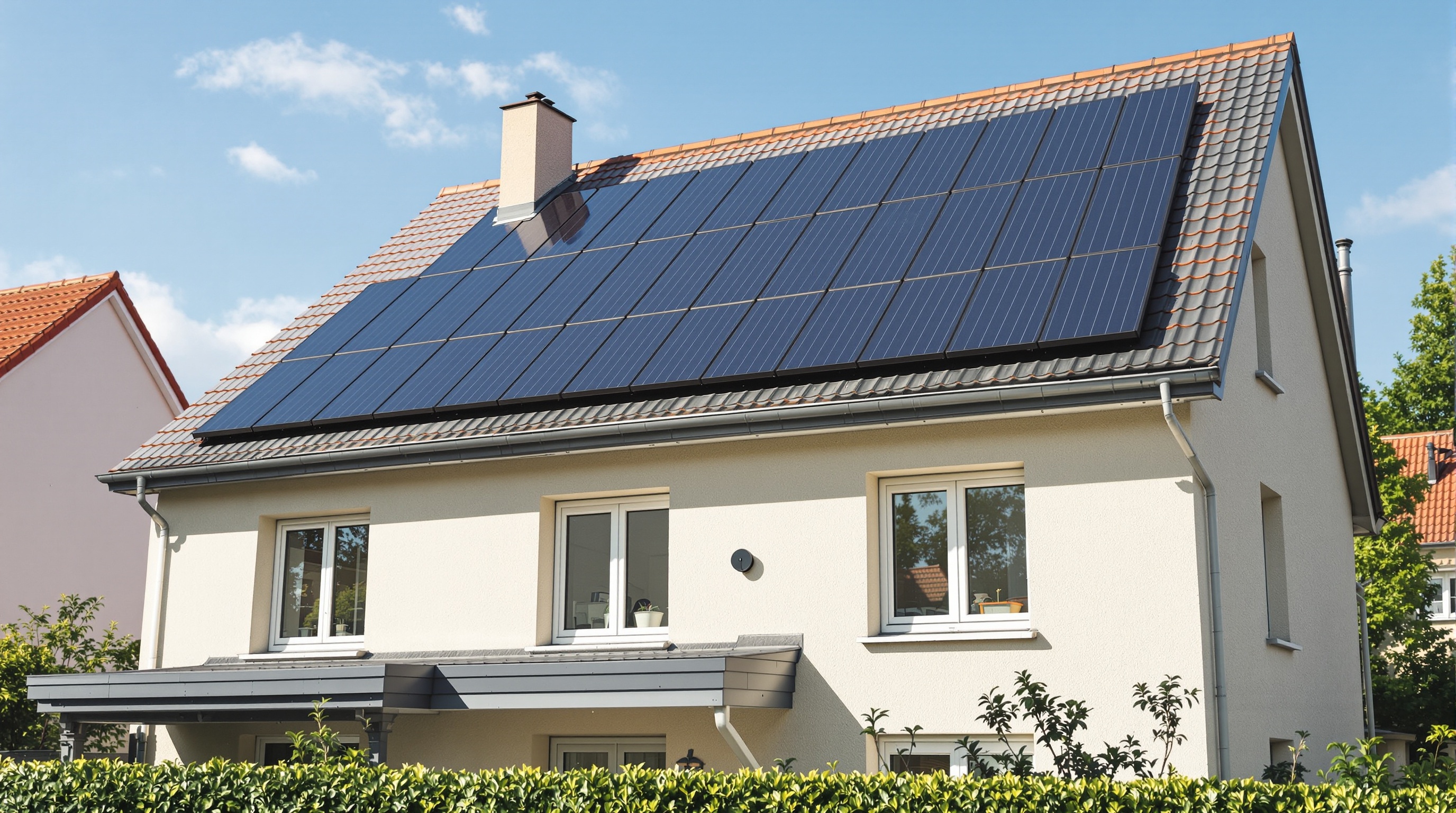 Maison française typique adaptée au solaire combiné